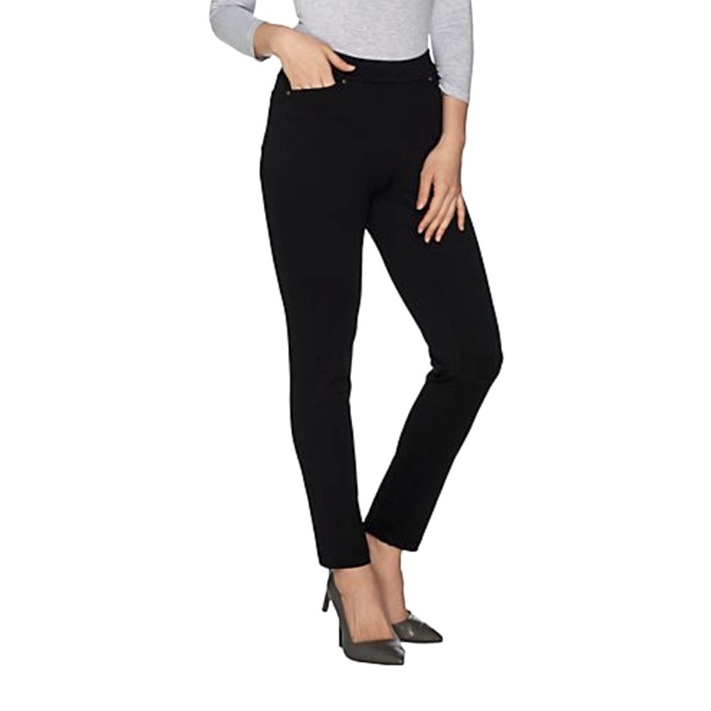 Susan Graver XLP Black Twill Knit Pull-On Slim Leg Ankle Pants